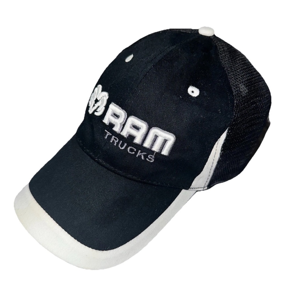 RAM Trucks Black White Trucker Hat Snapback Cap Dodge Mesh Back Adjustable